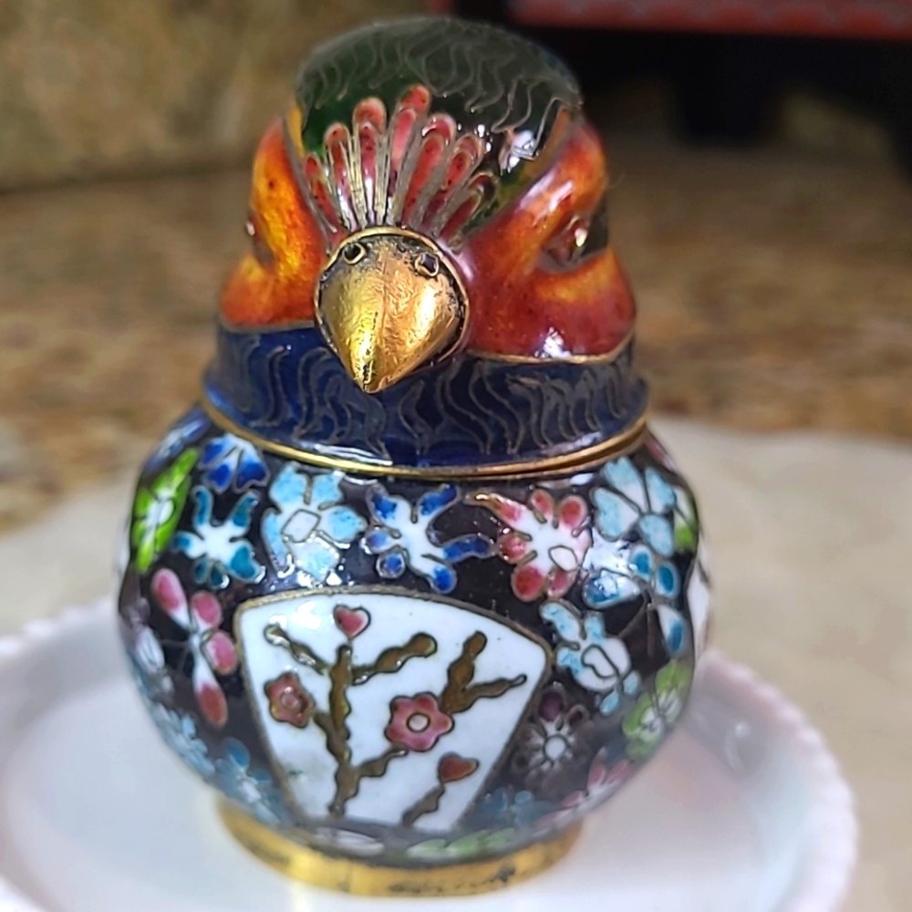 Vintage Cloisonne Pheasant trinket box